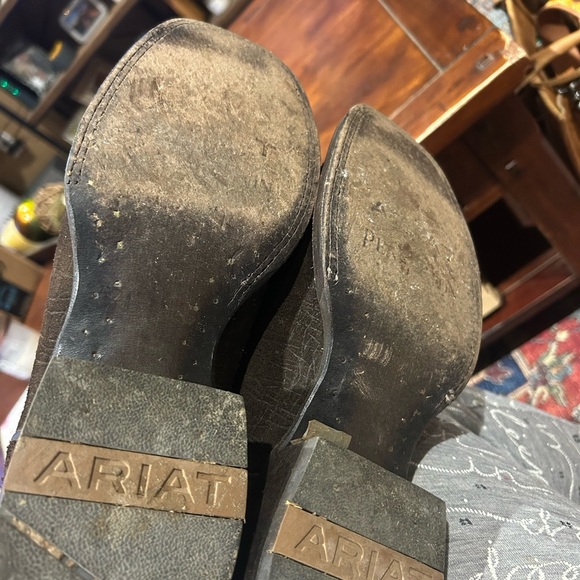 Ariat Pendleton Brown Leather Western Boots with Coral Navy & Cream Aztec Shaft - Picture 4 of 7